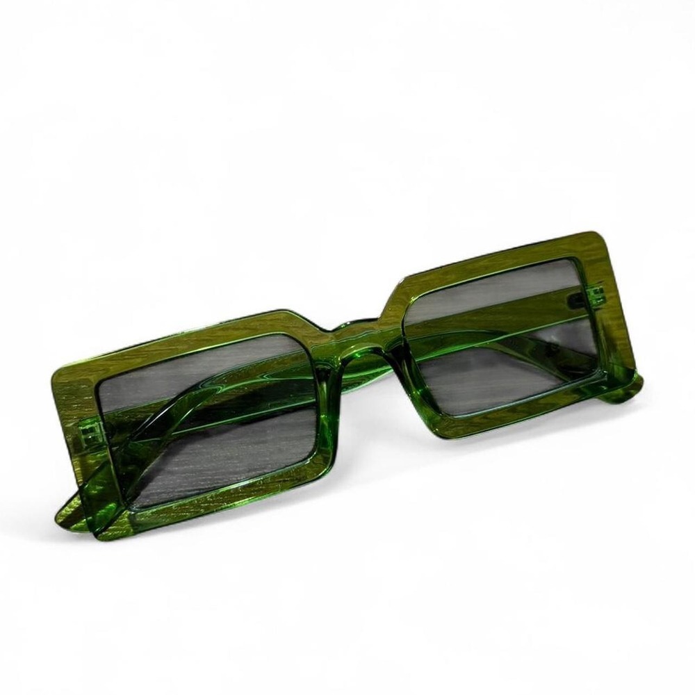 Y2K Green Square Retro Vintage Style Tinted Mod Chic Sunglasses - Picture 4 of 6